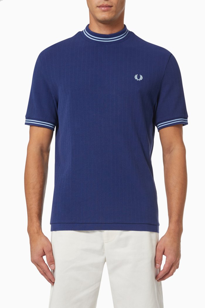 

Tramline Tipped Crewneck T-shirt in Cotton, Blue