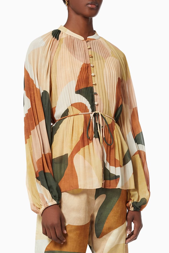 

Retro Resort Pleated Blouse in Recycled Polyester, Multicolour