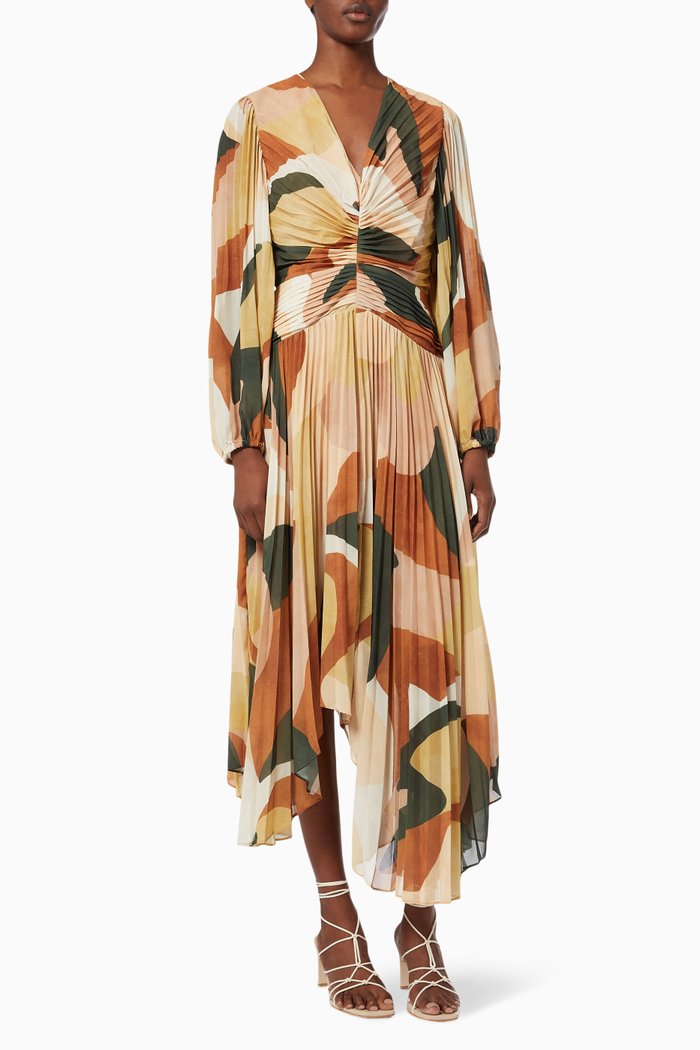 

Retro Resort Pleated Midi Dress in Recycled Polyester, Multicolour