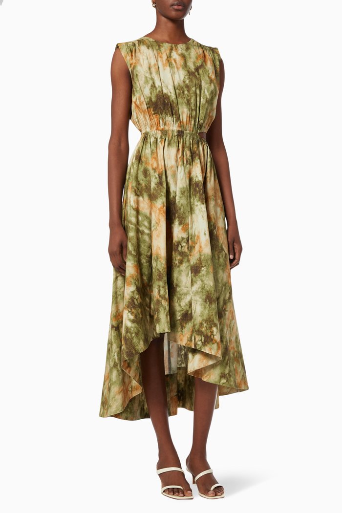 

Midsummer Haze Midi Dress in Stretch Cotton, Multicolour