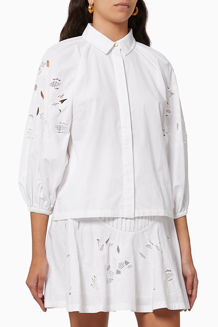

Wild Bloom Embroidery Blouse in Cotton, White