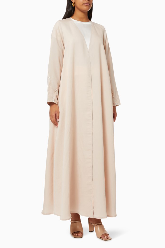

Sequin Embellished Abaya in Cotton, Neutral