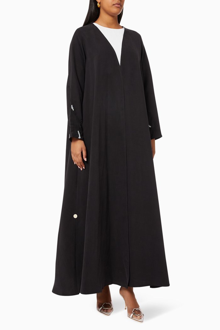 

Sequin Embellished Abaya in Cotton, Black