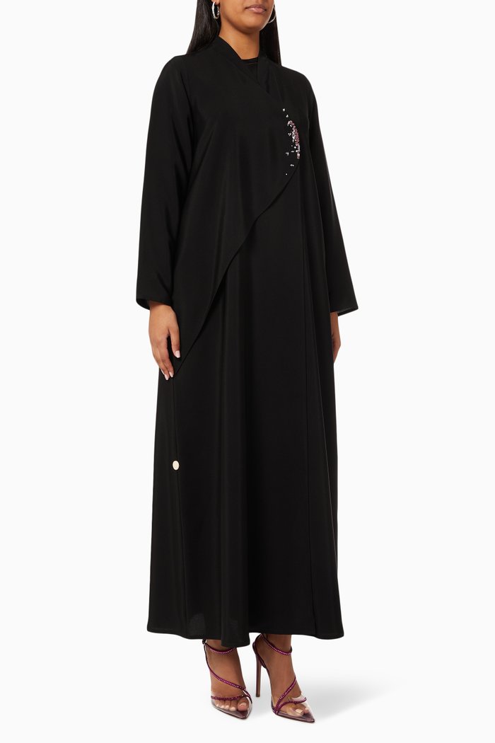 

Sequin Embellished Abaya in Crepe, Black