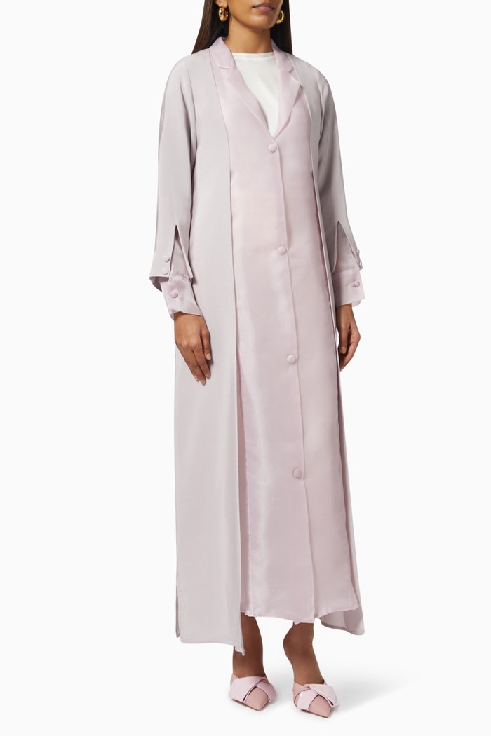 

Collared Abaya in Crepe & Organza, Pink