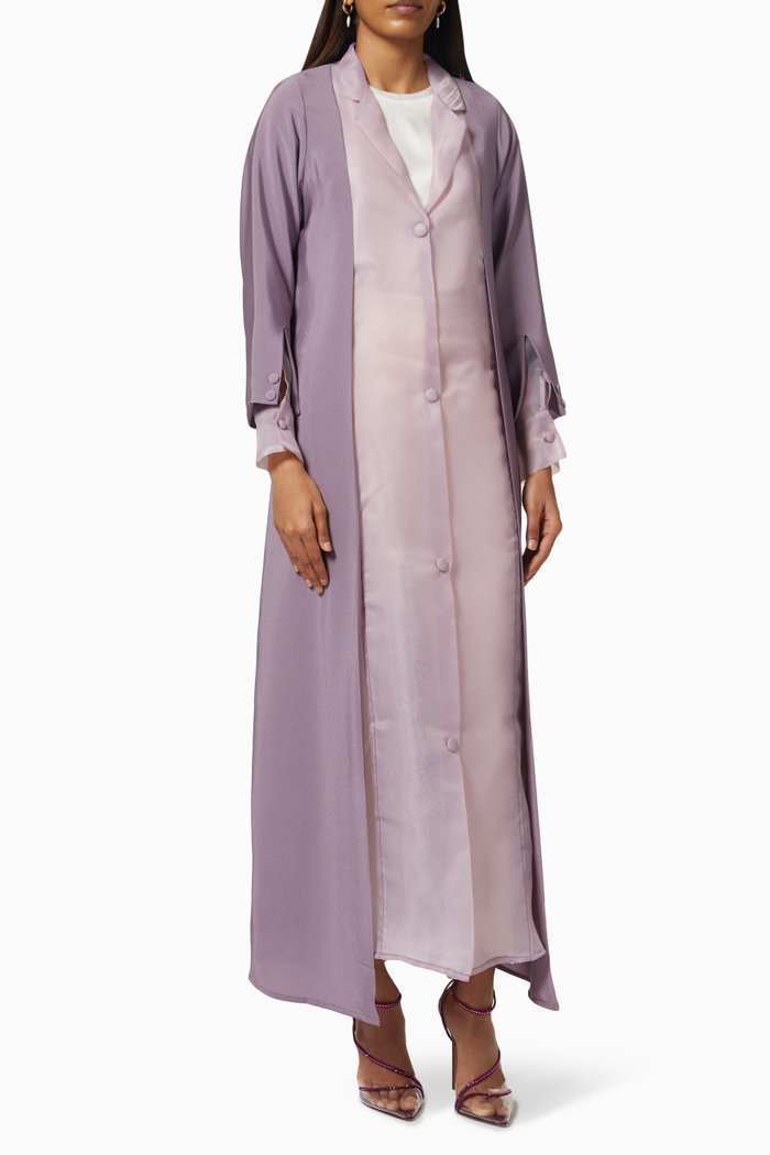 

Collared Abaya in Crepe & Organza, Purple