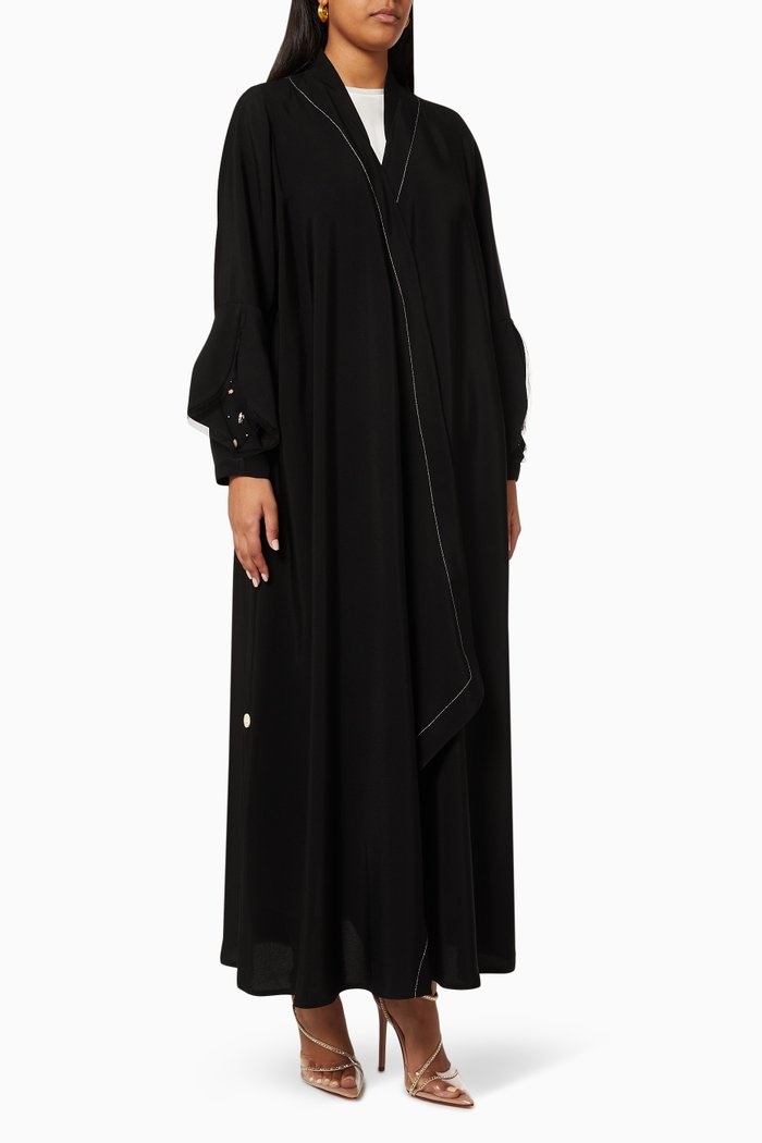 

Crystal & Beaded Embellished Abaya in Crepe, Black
