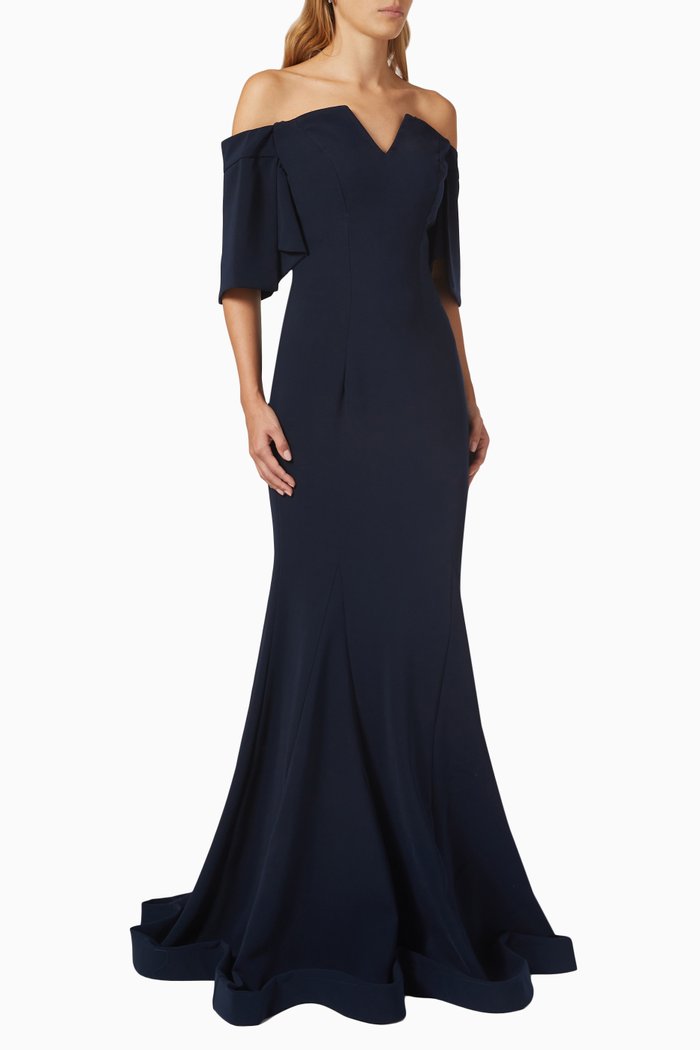 

Off-the-Shoulders Gown in Crepe, Blue