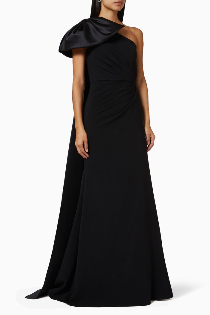 

One Shoulder Gown in Crepe, Black