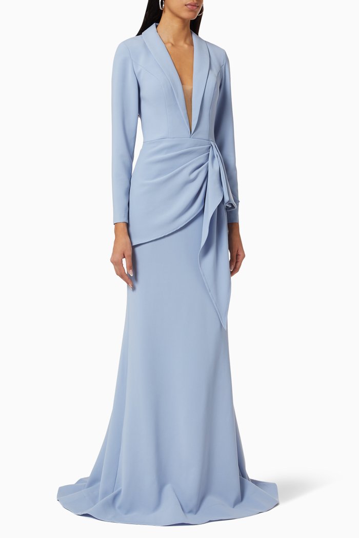 

Collared Gown in Crepe, Blue