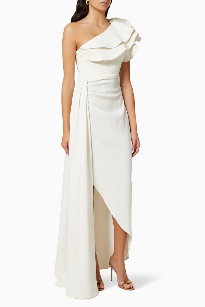 

One Shoulder Gown in Crepe, White