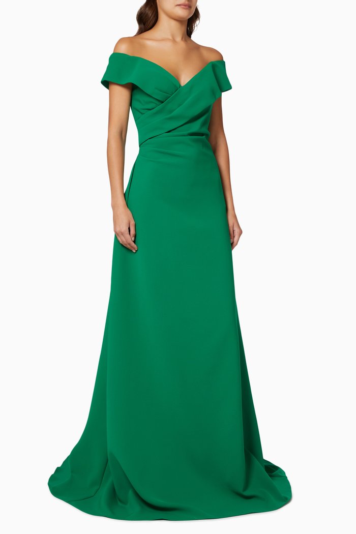 

Off-shoulder Gown in Crepe, Green