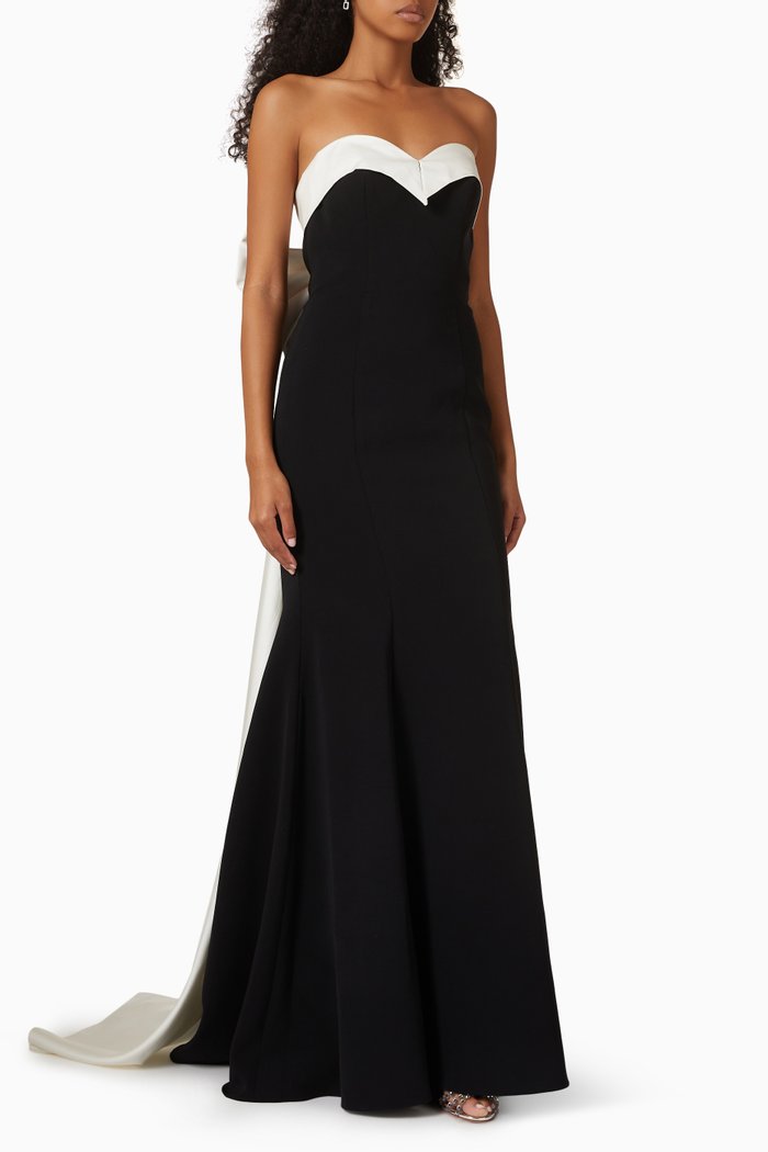 

Strapless Back Bow-detailed Gown, Black