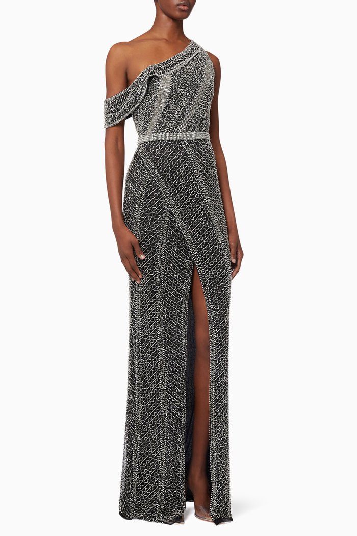 

One Shoulder Sequin Gown, Black