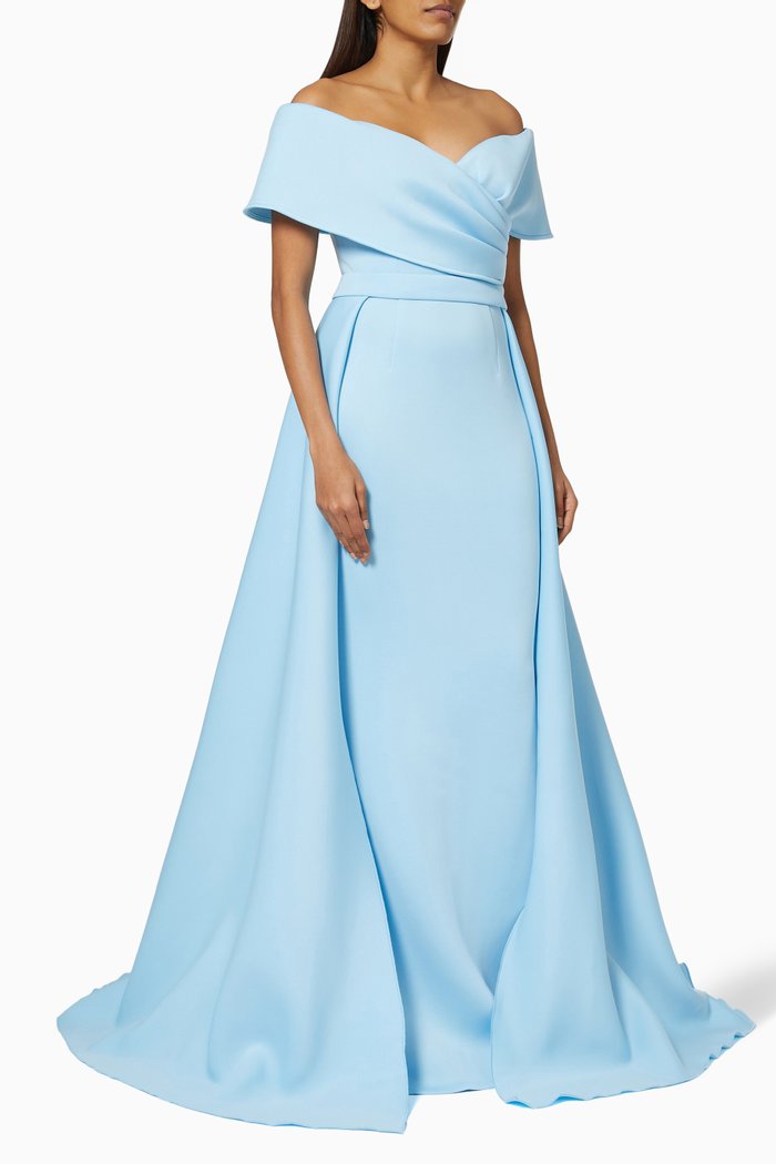 

Off Shoulder Gown in Crepe, Blue