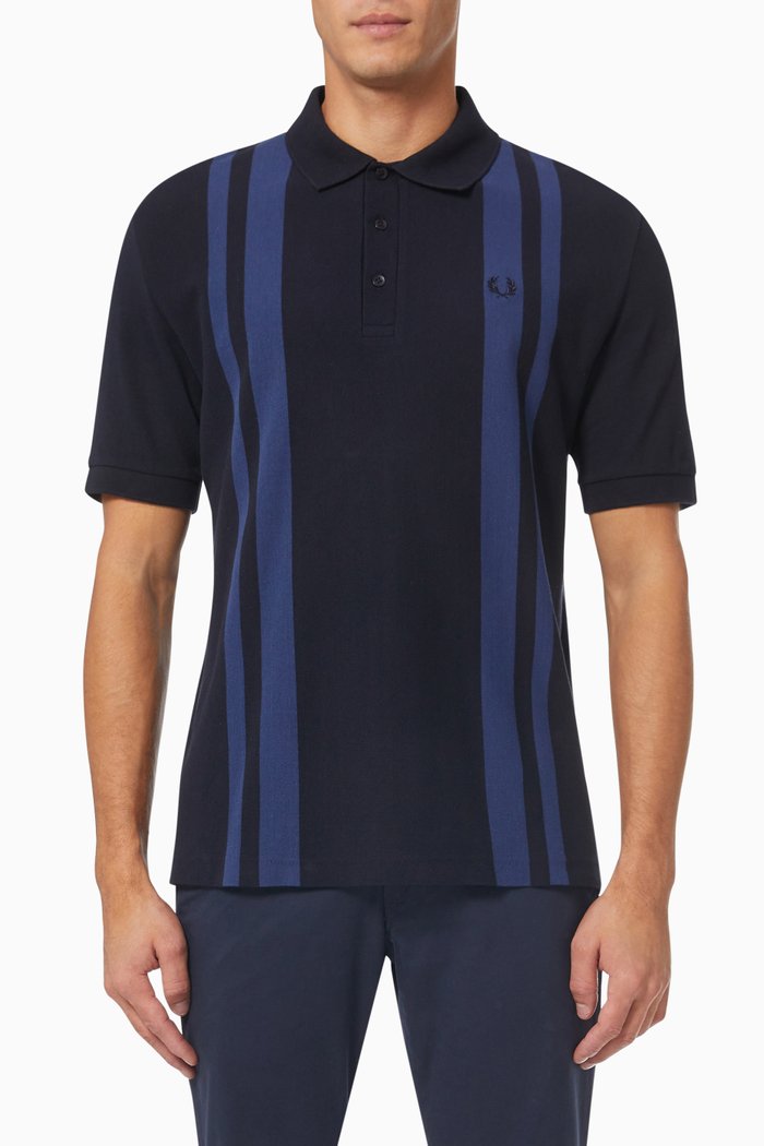 

Contrast Stripe Polo Shirt in Cotton Piqué, Blue