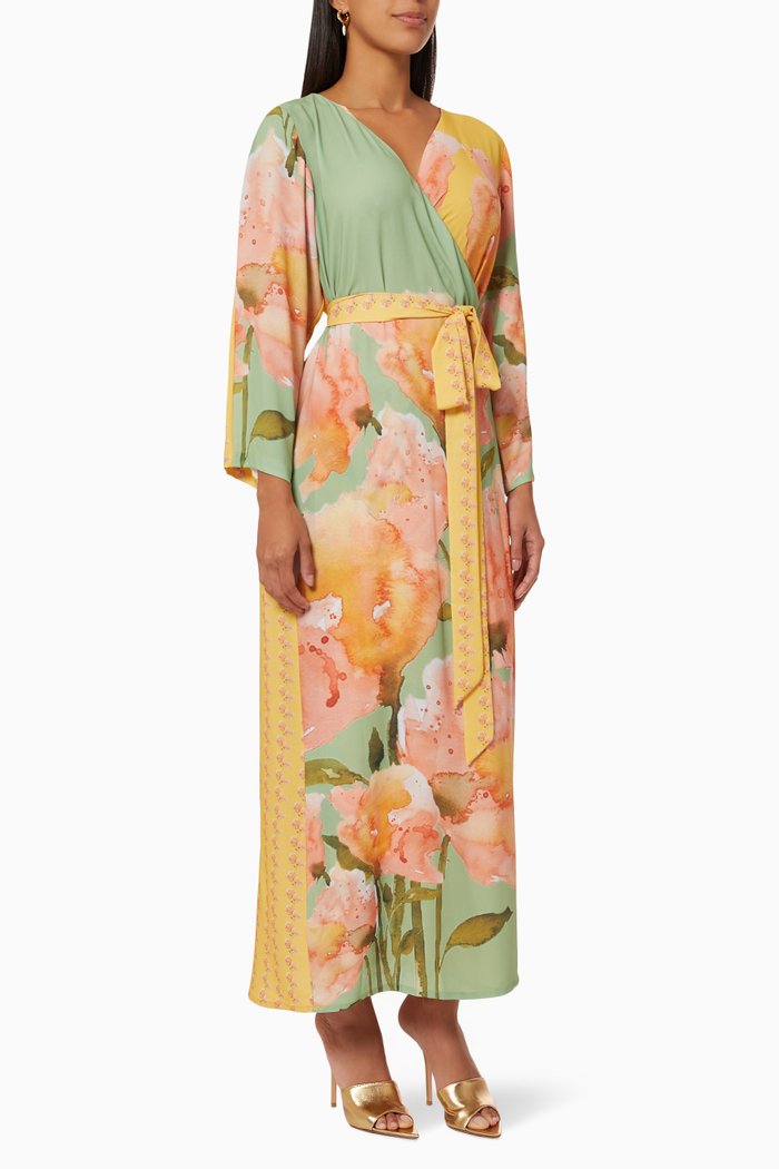 

Floral Kaftan in Crepe, Yellow