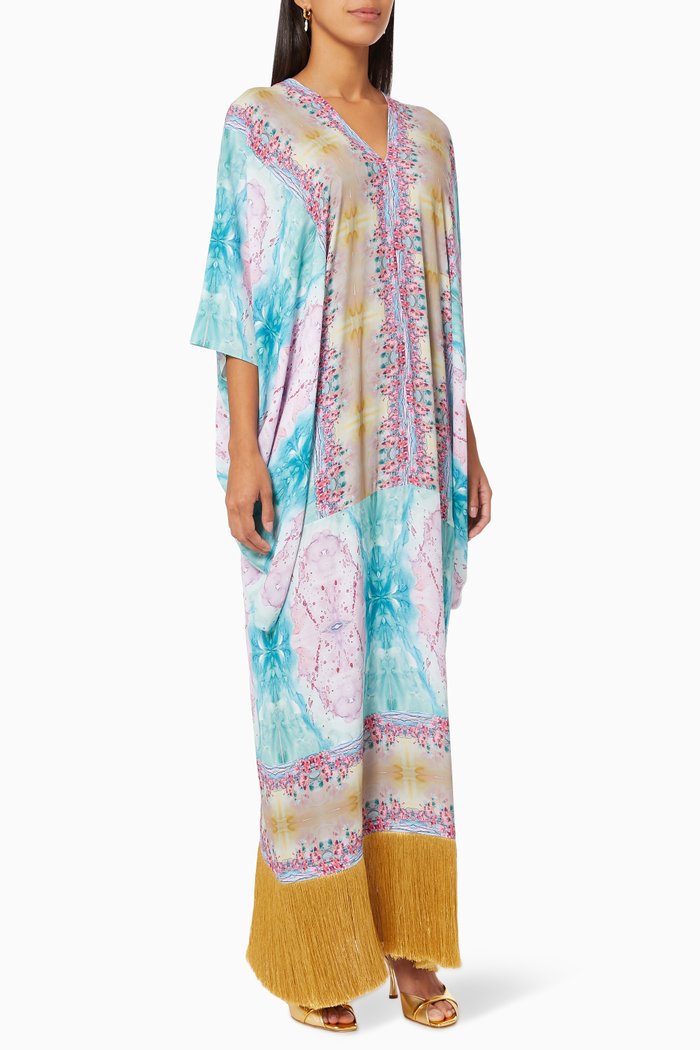 Kaftan Style Dress in Crepe, Multicolour