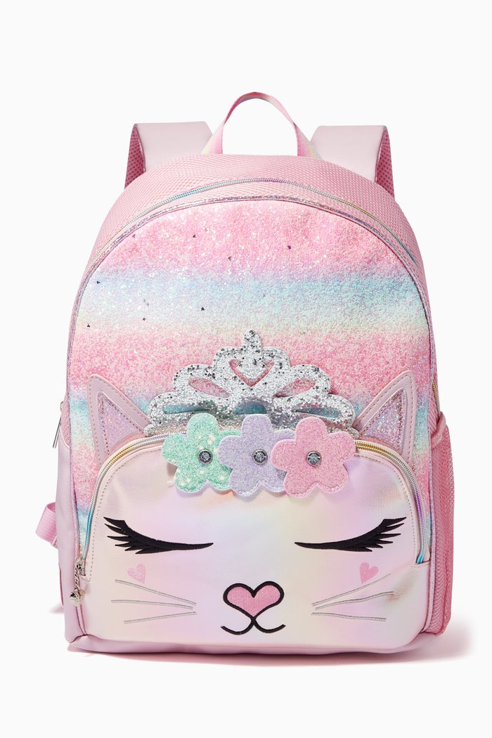 

Large Miss Bella Ombre Glitter Crown Heart Printed Backpack, Pink