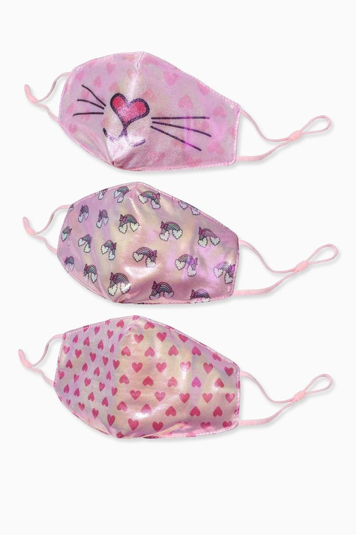 

Metallic Miss Bella & Hearts Face Mask Set, Set of 3, Pink