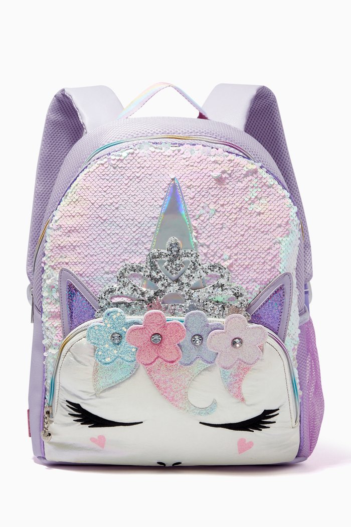 

Large Miss Gwen Flower Crowned Sequins Backpack, Purple