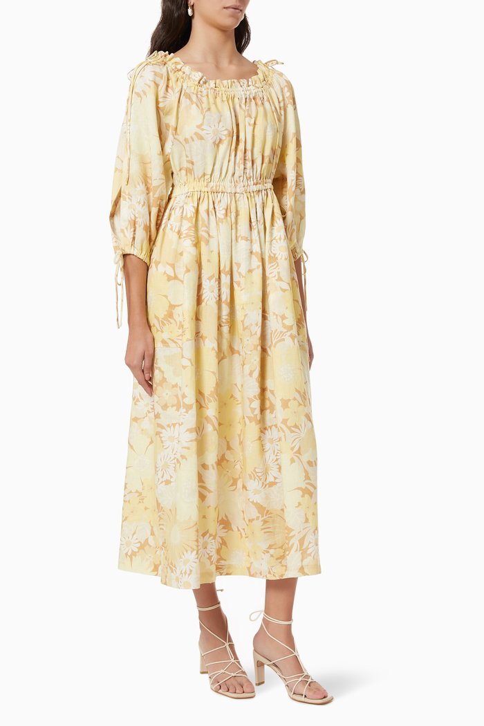 

Garden Floral Dress in Linen, Yellow