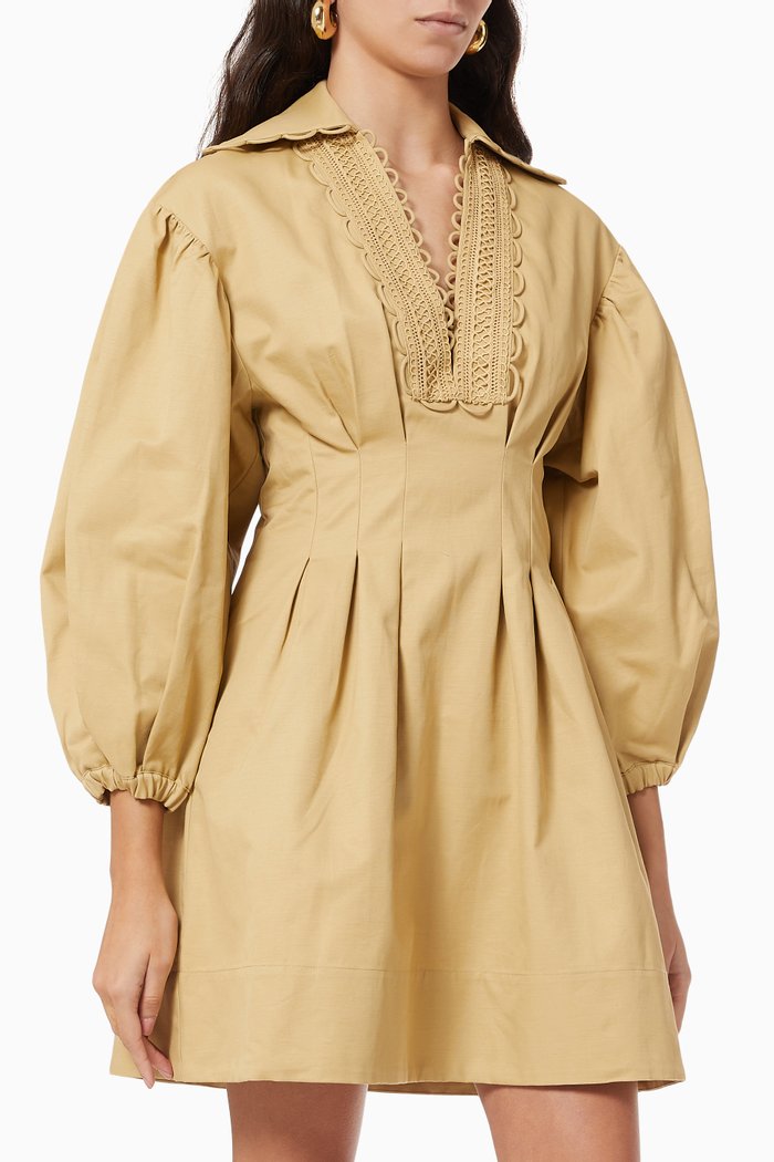 

Loop Detail Mini Dress in Cotton, Brown