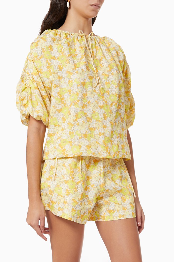 

Mini Floral Top in Linen, Yellow