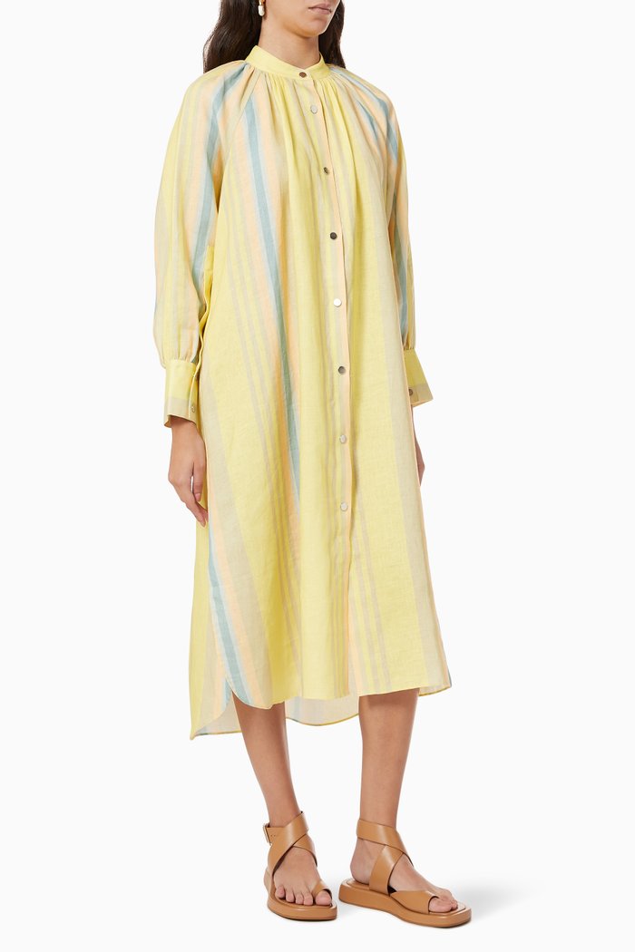 

Stripe Shirt Dress in Linen, Yellow