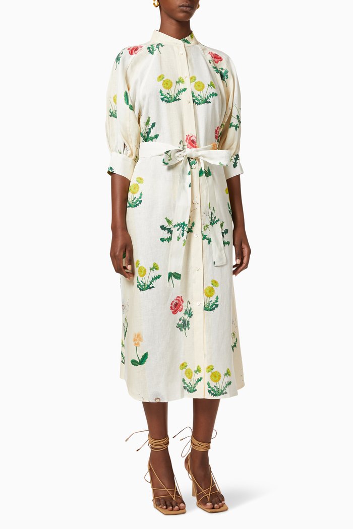 

Poppy Print Dress in Linen, Neutral