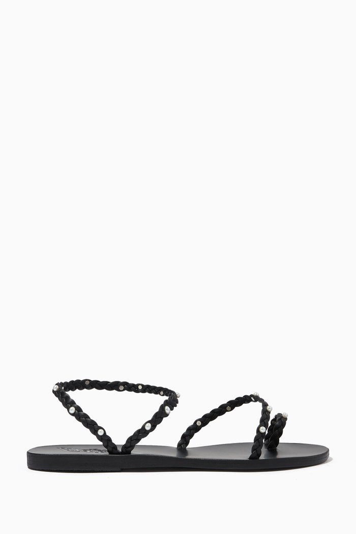

Eleftheria Pearl-Embellished Sandals in Leather, Black