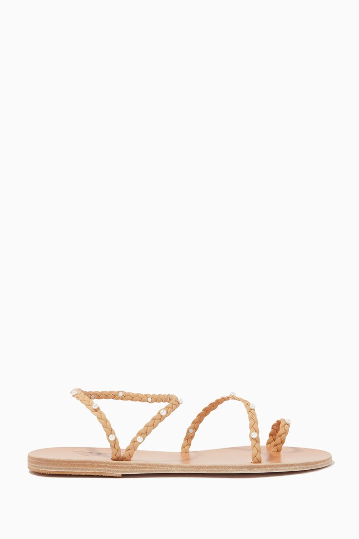 

Eleftheria Pearl-Embellished Sandals in Leather, Brown