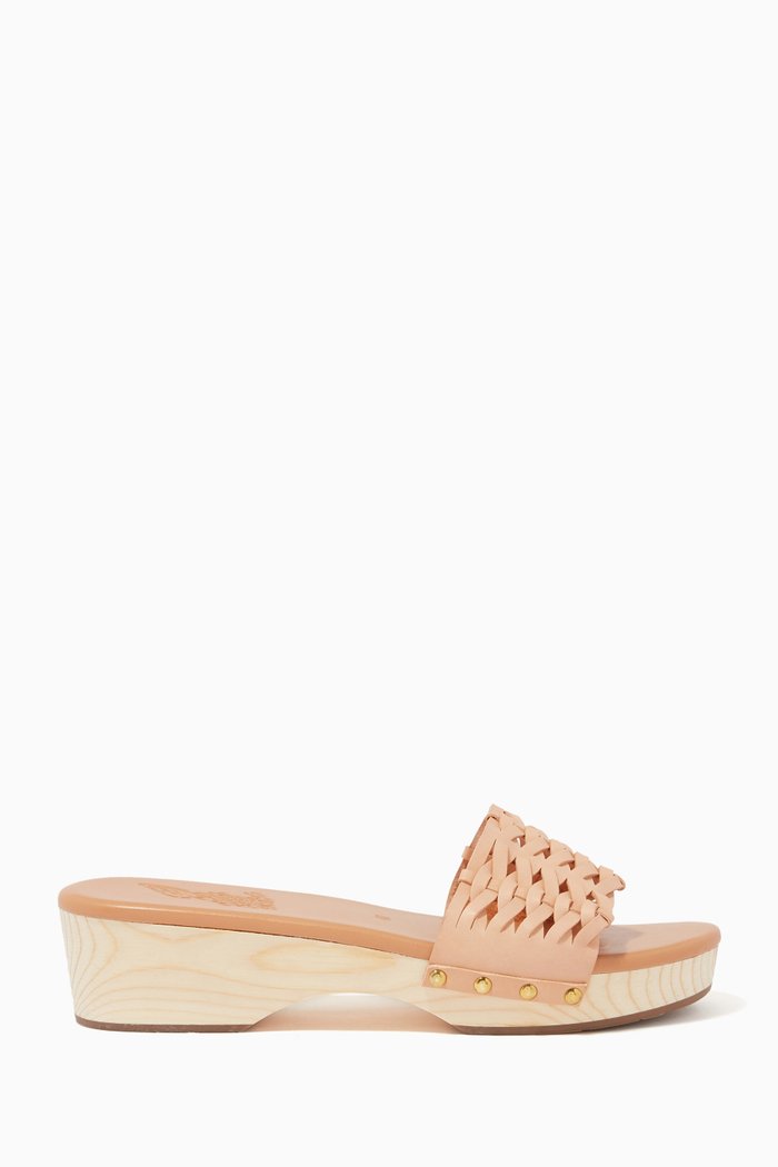 

Open Woven Clogs in Vachetta Leather, Brown