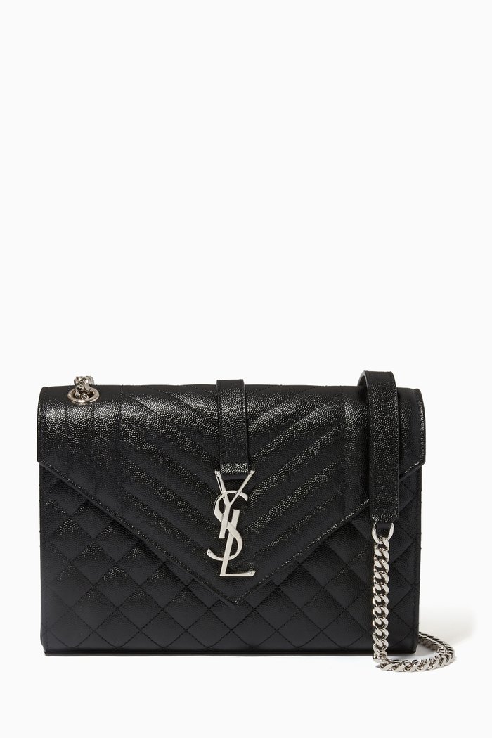 

Medium Envelope Bag in Mix Matelassé Grain de Poudre Embossed Leather, Black