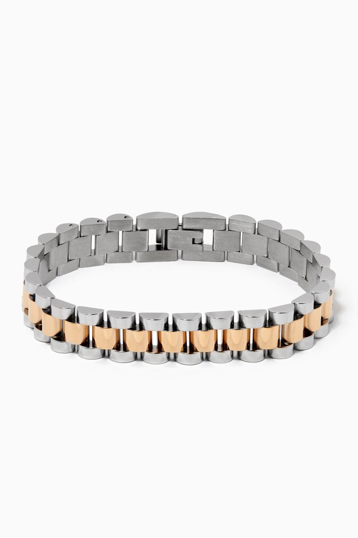 Timepiece Chain Bracelet in Silver & 18kt Gold Plating, Multicolour
