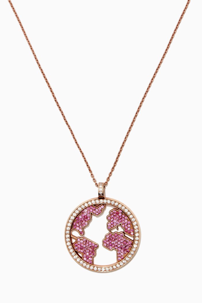 

World Map Sapphire & Diamond Necklace in 18kt Rose Gold, Pink