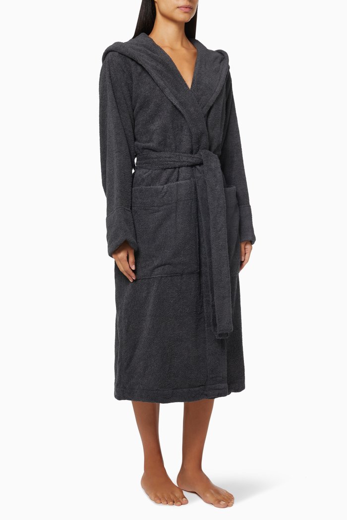 

Hooded Bathrobe in Organic Cotton, Black