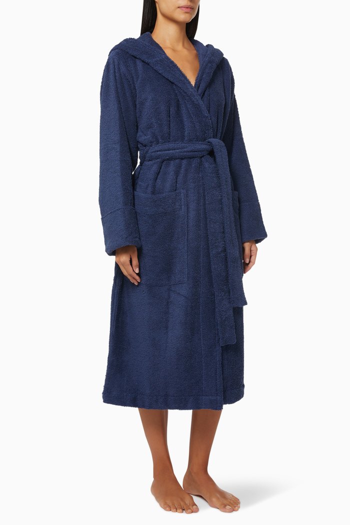 

Hooded Bathrobe in Organic Cotton, Blue