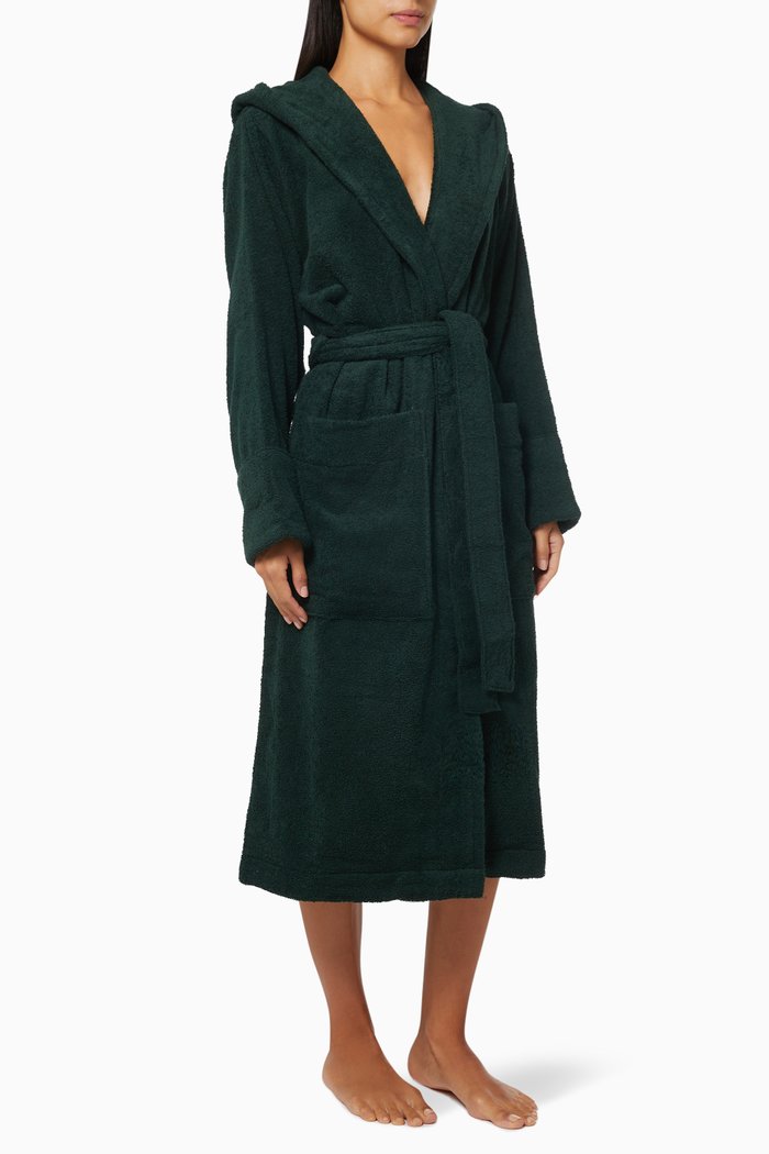 

Hooded Bathrobe in Organic Cotton, Green