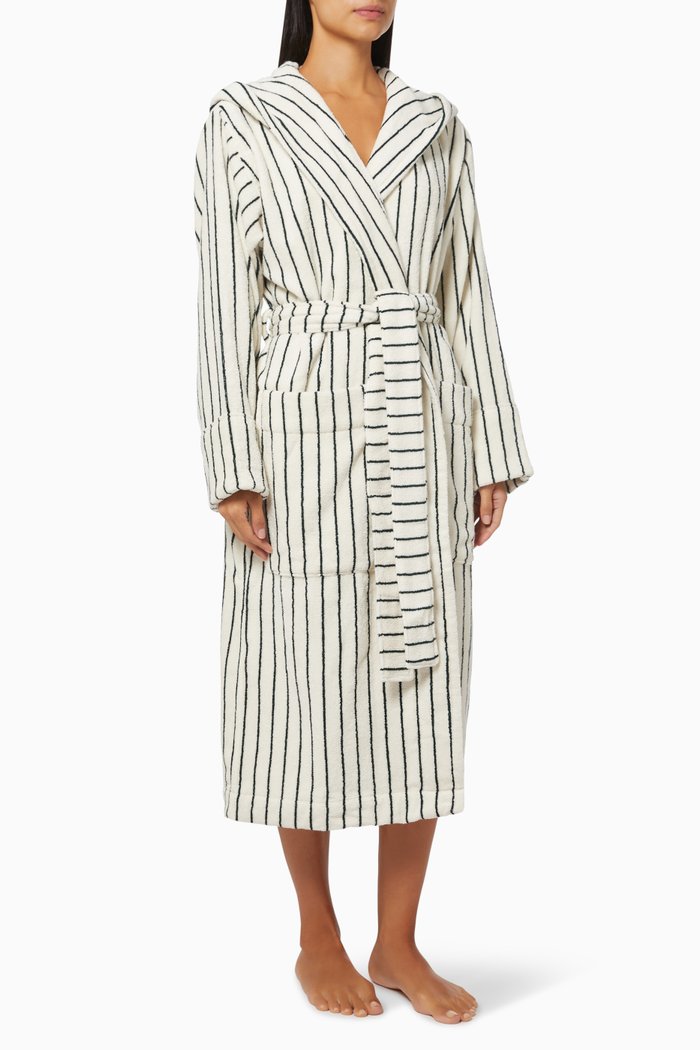 

Striped Hooded Bathrobe in Organic Cotton, White