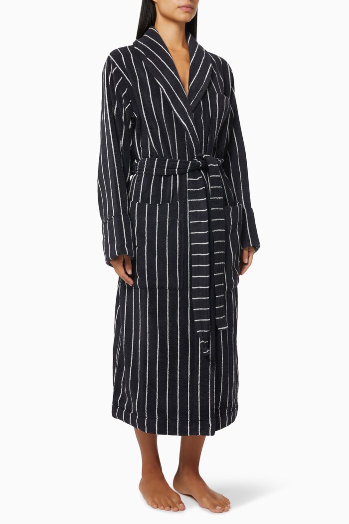 

Striped Classic Bathrobe in Organic Cotton, Black