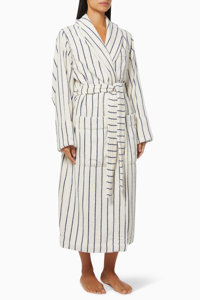 

Striped Classic Bathrobe in Organic Cotton, White