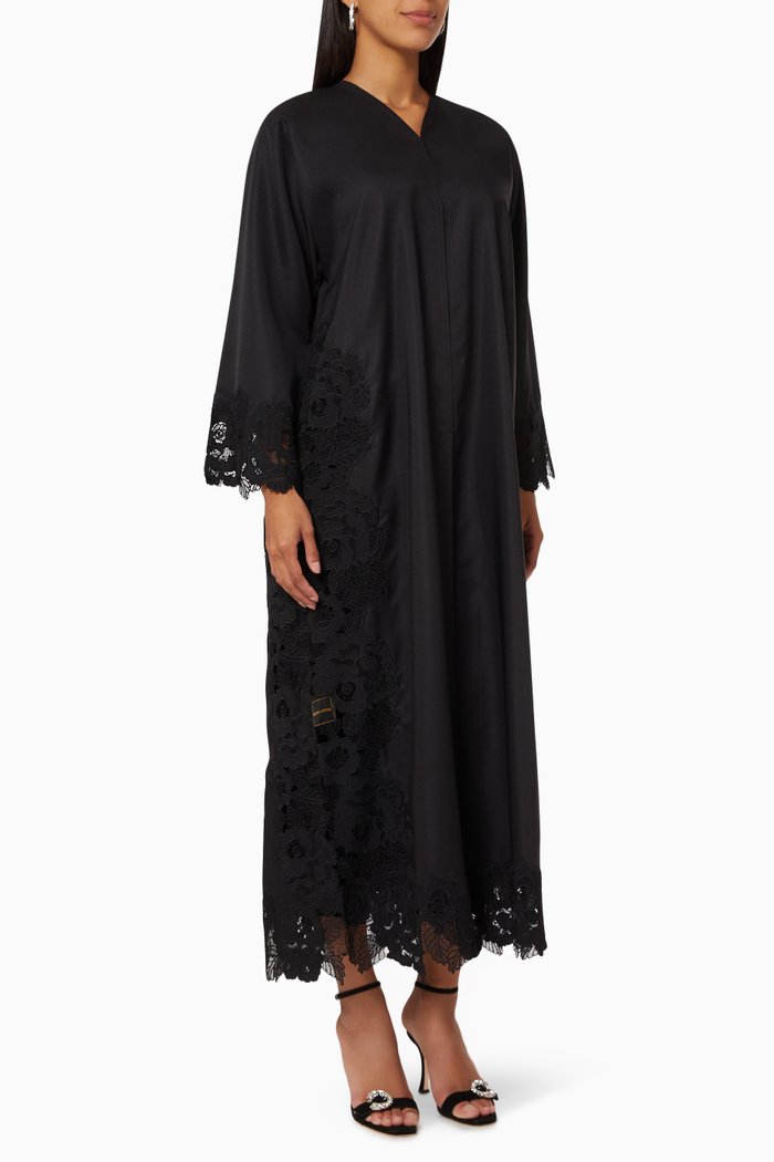 

Floral Lace Abaya, Black