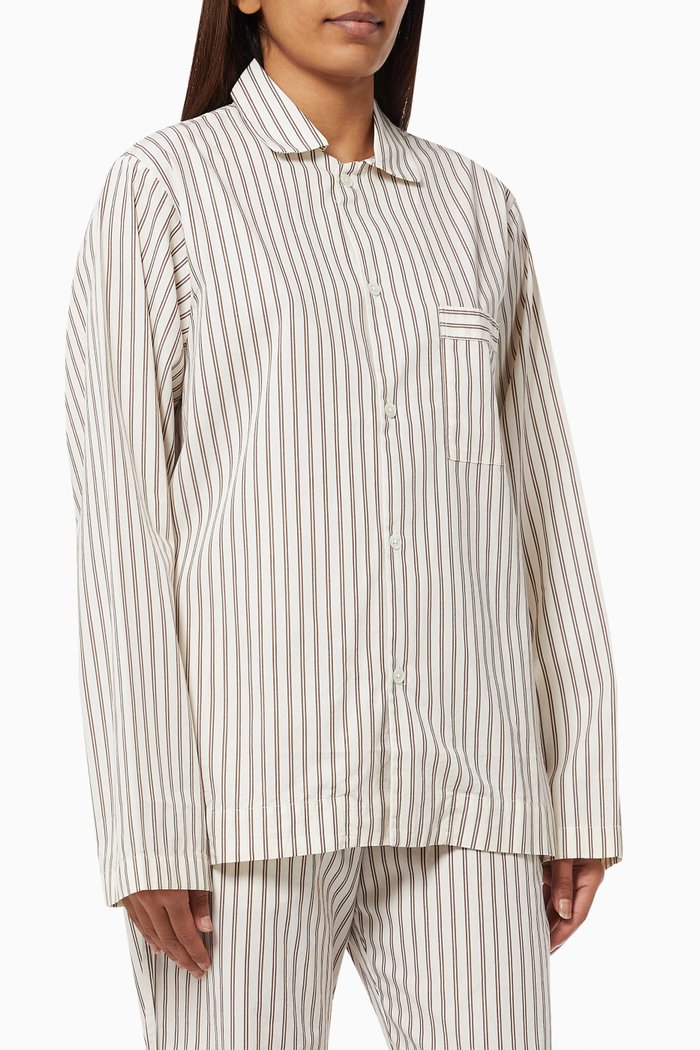 

Hopper Stripes Poplin Pyjamas Shirt in Organic Cotton, Neutral