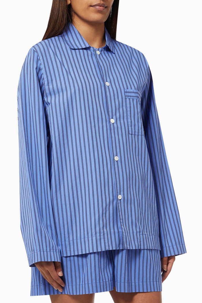 

Boro Stripes Poplin Pyjama Shirt in Organic Cotton, Blue