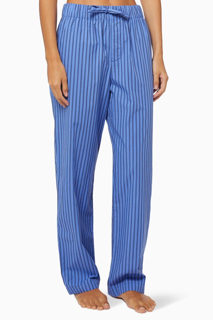 Boro Stripes Poplin Pyjamas Pant in Organic Cotton, Blue
