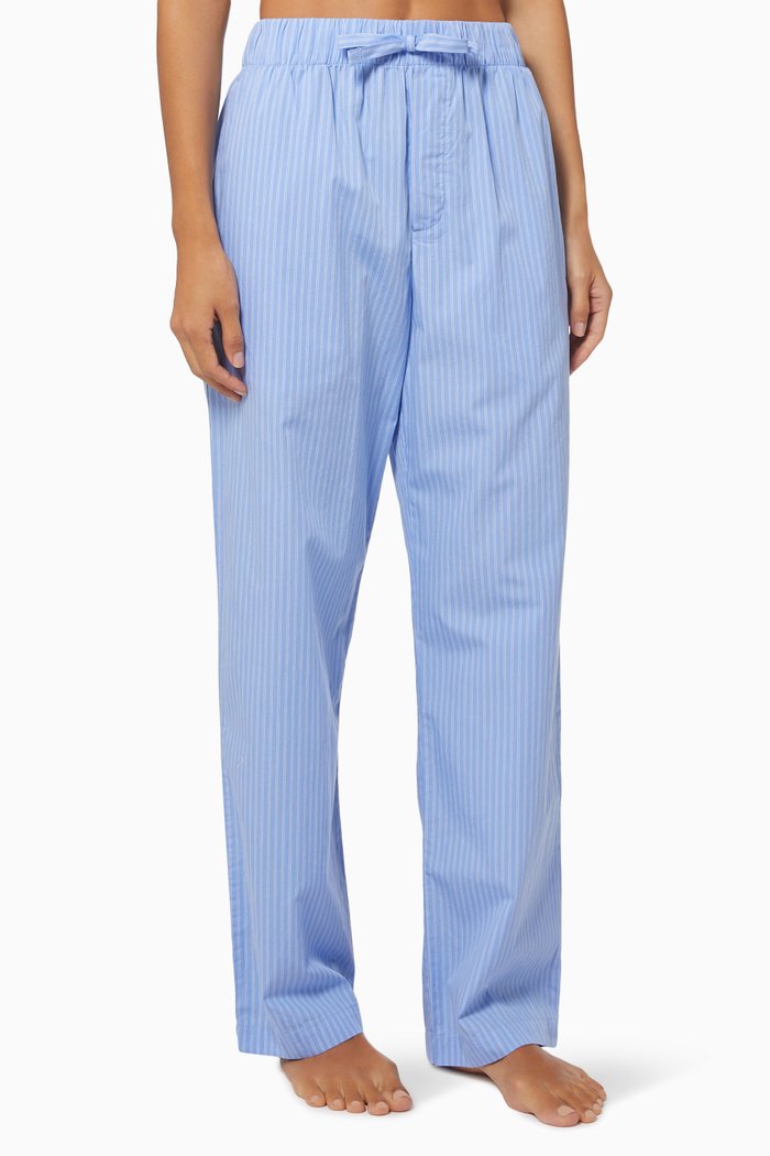 

Pin Stripes Poplin Pyjamas Pant in Organic Cotton, Blue