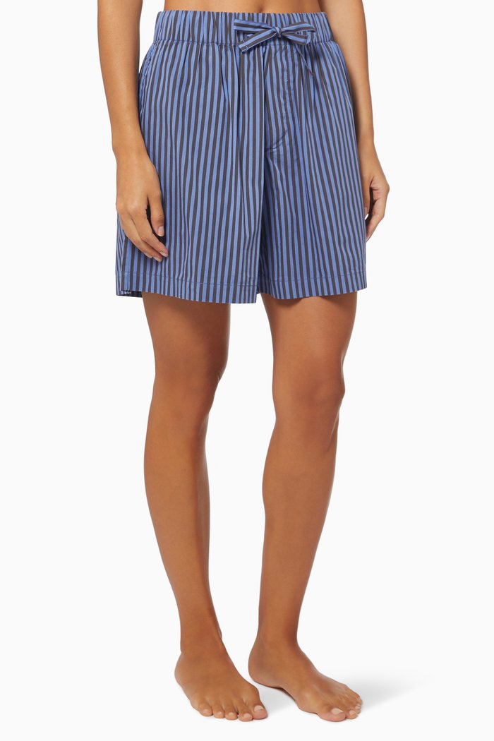 

Verneuil Stripes Poplin Pyjamas Short in Organic Cotton, Blue