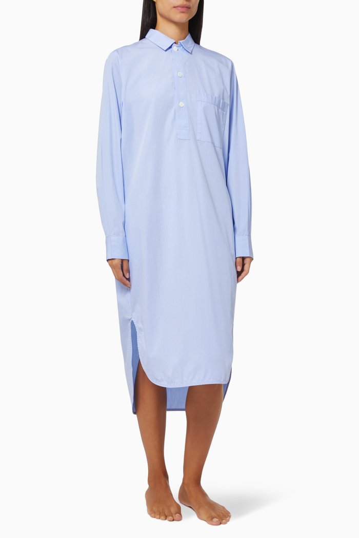 

Poplin Night Shirt Dress in Organic Cotton, Blue