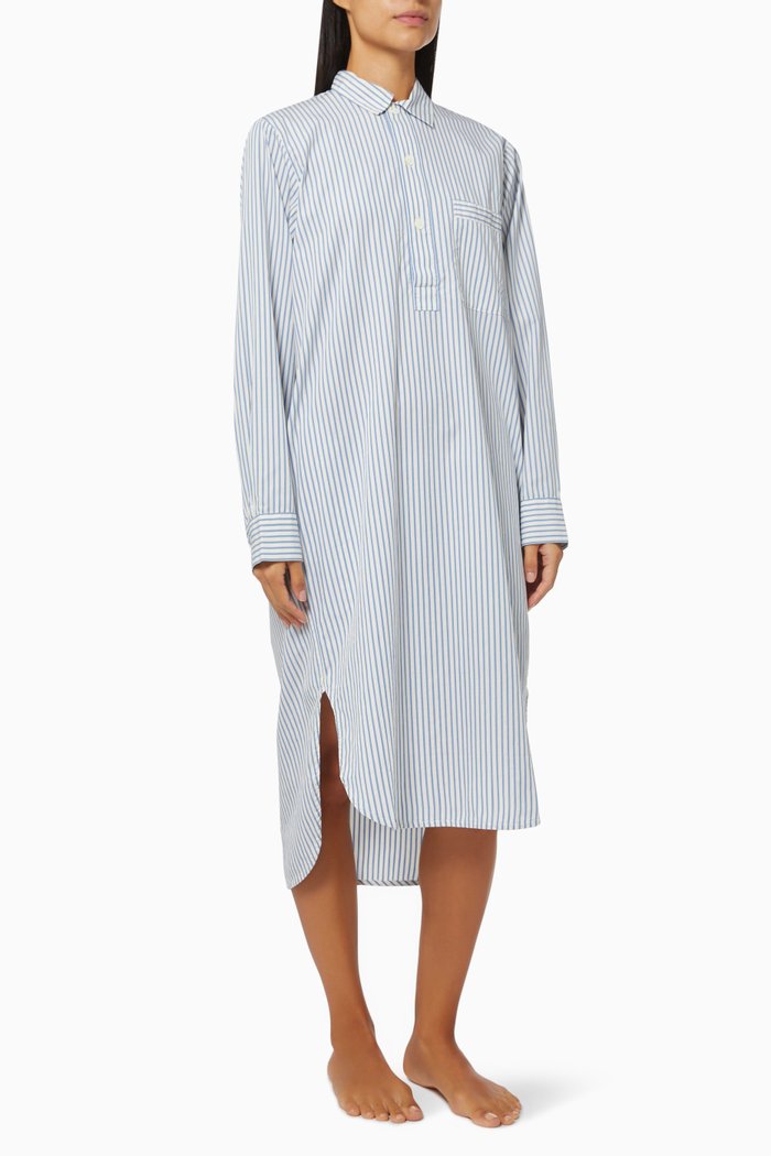 

Placid Stripes Poplin Night Shirt Dress in Organic Cotton, Multicolour